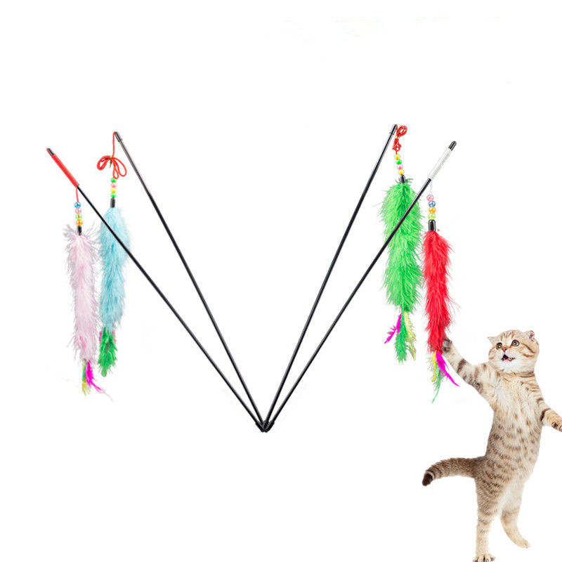 O gato interativo da forma brinca brinquedos educacionais macios do gato da cauda longa da vara das penas do luxuoso fornecedor
